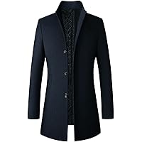 KTWOLEN Men's Wool Coat Mid-Length Trench Coat Stand Collar